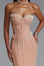Lade Bild in die Galerieansicht, Falisa Vintage Strapless Heavy Ornate Pearl Pleated Midi Bandage Mermaid Dress