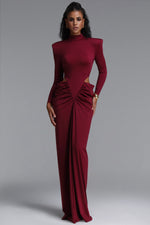 Charger l'image dans la visionneuse de la Galerie, Elliott Luxury High Neck Padded Shoulder Cut Out Ruched Maxi Dress