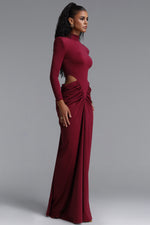 Charger l'image dans la visionneuse de la Galerie, Elliott Luxury High Neck Padded Shoulder Cut Out Ruched Maxi Dress