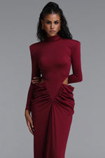 Charger l'image dans la visionneuse de la Galerie, Elliott Luxury High Neck Padded Shoulder Cut Out Ruched Maxi Dress