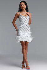 Charger l'image dans la visionneuse de la Galerie, Francina Exquisite Contour Cami Strap Rhinestone Ruffle White Bandage Mini Dress