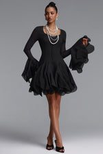 Charger l'image dans la visionneuse de la Galerie, Uhren Vintage Flowy Long Sleeve Ruffle Chiffon Mini Dress