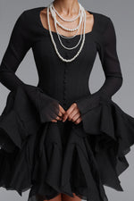 Charger l'image dans la visionneuse de la Galerie, Uhren Vintage Flowy Long Sleeve Ruffle Chiffon Mini Dress