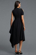 Charger l'image dans la visionneuse de la Galerie, Weren Elegant Contour High Neck Asymmetric Black Maxi Dress