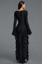 Lade Bild in die Galerieansicht, Mavis Elegant Luxurious Square Neck Long Sleeve Rhinestone Embellished Ruffle Bandage Maxi Dress