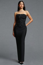Charger l'image dans la visionneuse de la Galerie, Yette Chic Contour Strapless Beaded Black Bandage Maxi Top and Skirt Set
