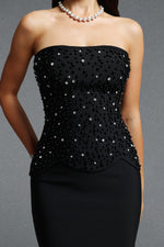 Charger l'image dans la visionneuse de la Galerie, Yette Chic Contour Strapless Beaded Black Bandage Maxi Top and Skirt Set
