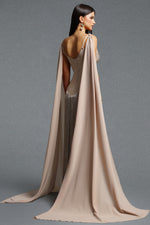 Lade Bild in die Galerieansicht, Ikara Elegant Spaghetti Strap Rhinestone Fringe Cape Bandage Maxi Dress