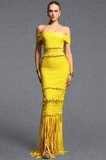 Charger l'image dans la visionneuse de la Galerie, Sylvia Elegant Off Shoulder Beaded Tassel Bandage Maxi Dress