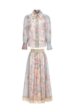 Charger l'image dans la visionneuse de la Galerie, Ruby Long Sleeve Floral Printed Lace Top And Skirt Two-Piece Set