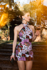 Load image into Gallery viewer, Polasa Halter Sleeveless Sequins Flower Mini Dress