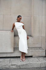 Load image into Gallery viewer, Paulina Oblique Shoulder Sleeveless Folds Midi Dress