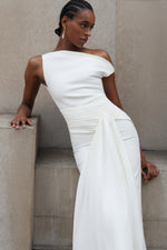 Load image into Gallery viewer, Paulina Oblique Shoulder Sleeveless Folds Midi Dress