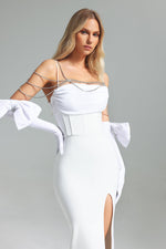 Charger l'image dans la visionneuse de la Galerie, Pola Bow Velvet Diamante Chain Dress