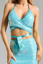 Load image into Gallery viewer, Werko Sequins Strappy Slit Dress