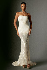 Load image into Gallery viewer, Deliyn Strapless Embroidery Flr Mesh Maxi Dress