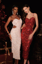 Load image into Gallery viewer, Teresa Pearl Sequin Midi Dress