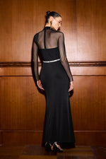 Charger l'image dans la visionneuse de la Galerie, Gini High Neck Long Sleeves Diamond High Slit Maxi Dress