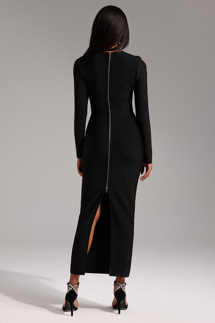 Robe longue à manches longues, évidée et bandage Lave