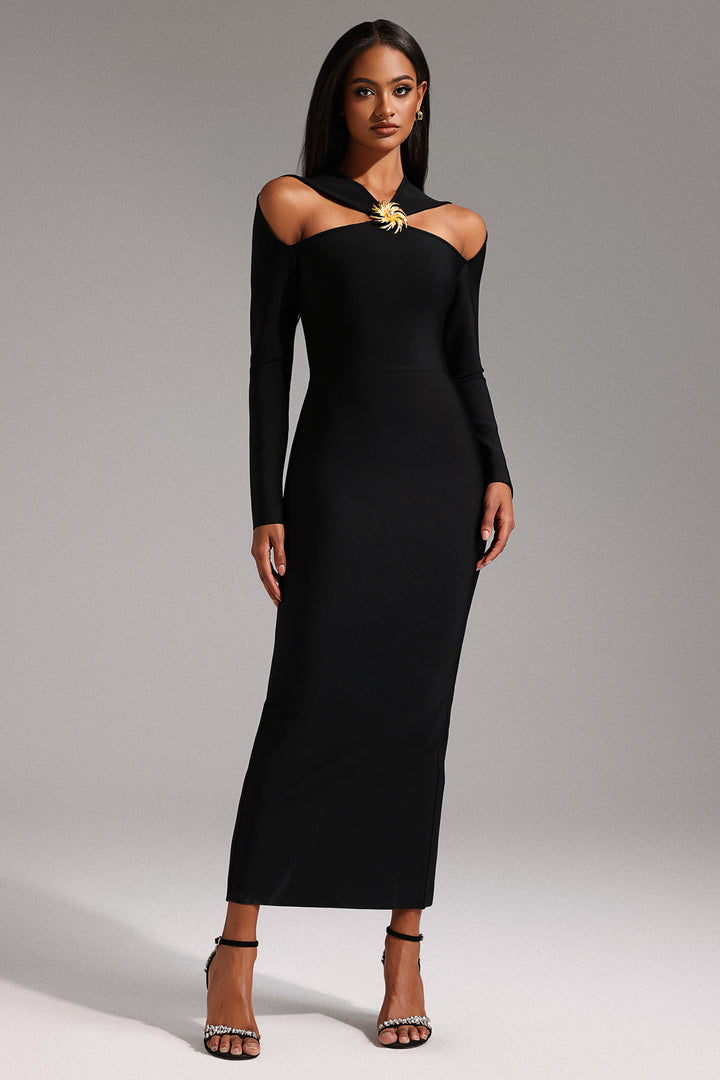 Robe longue à manches longues, évidée et bandage Lave