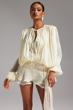 Lade Bild in die Galerieansicht, Dekia Long Sleeve Hollow Out Flounce Mini Dress