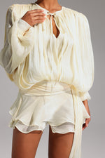Lade Bild in die Galerieansicht, Dekia Long Sleeve Hollow Out Flounce Mini Dress
