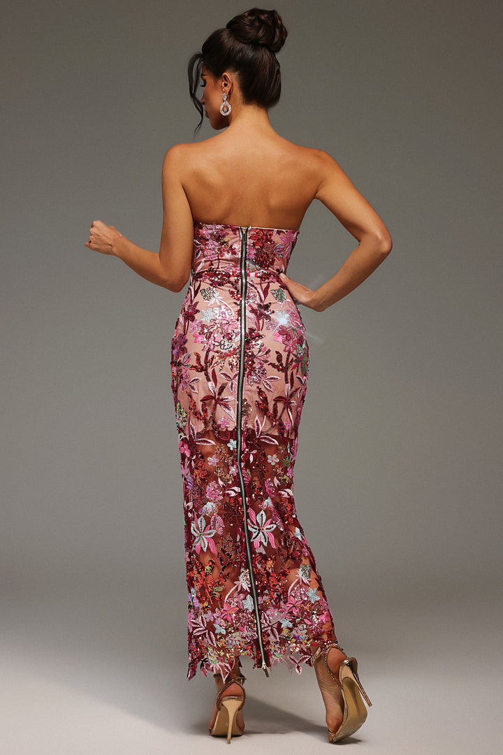Lilya Off-the-Shoulder Embroidery Sequin Maxi Dress