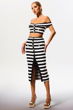 Charger l'image dans la visionneuse de la Galerie, Martha Off-the-Shoulder Hollow Out Slit Bandage Midi Two-Piece Set