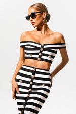 Charger l'image dans la visionneuse de la Galerie, Martha Off-the-Shoulder Hollow Out Slit Bandage Midi Two-Piece Set