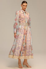 Charger l'image dans la visionneuse de la Galerie, Ruby Long Sleeve Floral Printed Lace Top And Skirt Two-Piece Set