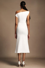 Load image into Gallery viewer, Paulina Oblique Shoulder Sleeveless Folds Midi Dress