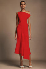 Load image into Gallery viewer, Jillian Oblique Shoulder Sleeveless Folds Midi Dress