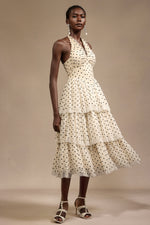 Load image into Gallery viewer, Julieta Sleeveless Dot Printed Layered Folds Midi Dress