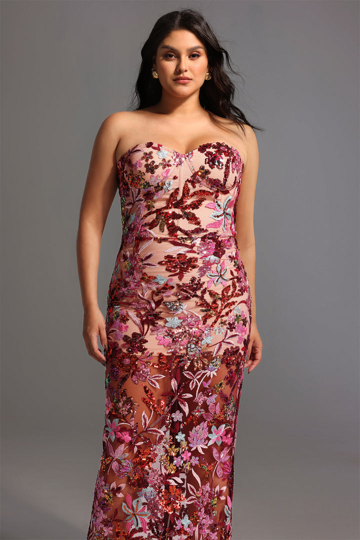 Lilya Off-the-Shoulder Embroidery Sequin Maxi Dress