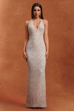 Load image into Gallery viewer, Ibbie Halter Sleeveless V-Neck Diamond Maxi Dress