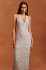 Load image into Gallery viewer, Ibbie Halter Sleeveless V-Neck Diamond Maxi Dress