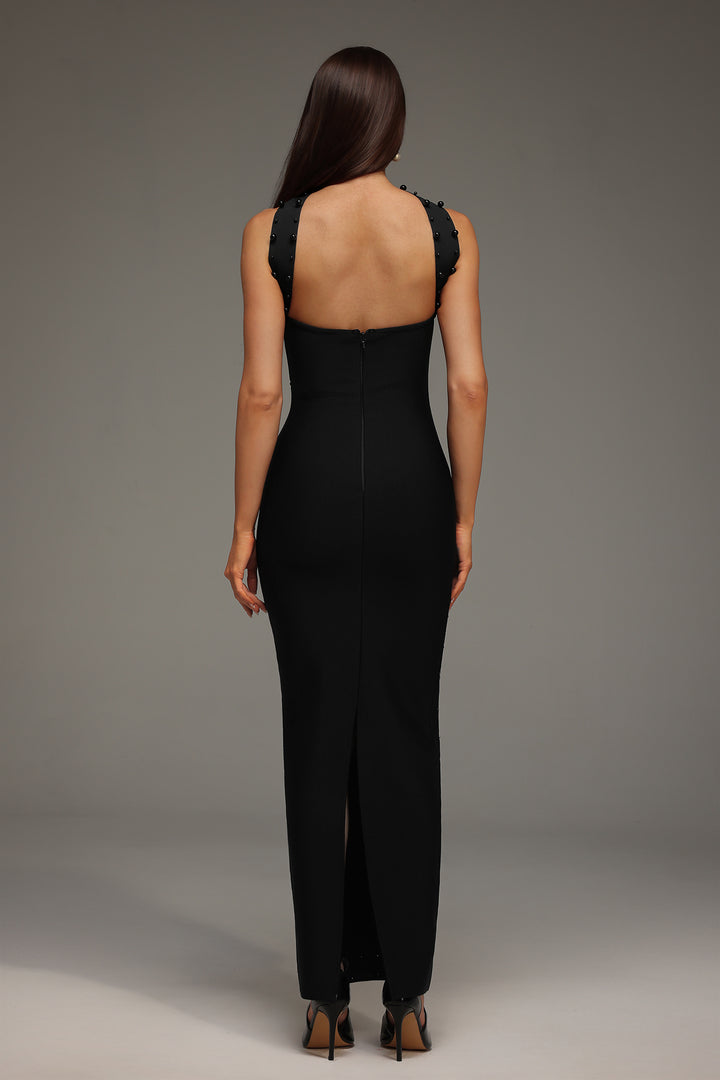 Nesya Sleeveless Pearl Bandage Maxi Dress