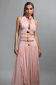 Sharian Sleevess Halter Hollowed out Flowers Maxi Dress