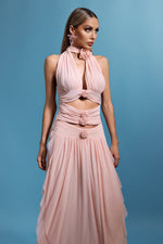 Load image into Gallery viewer, Sharian Sleevess Halter Hollowed out Flowers Maxi Dress