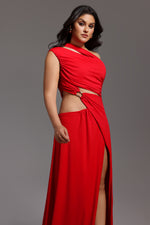 Load image into Gallery viewer, Xlyia High Slit Hollowed-out Maxi Dress