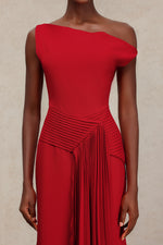 Load image into Gallery viewer, Jillian Oblique Shoulder Sleeveless Folds Midi Dress