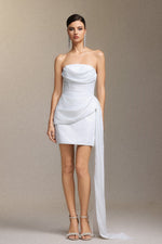 Load image into Gallery viewer, Vali Strapless pleated ribbon mini skirt