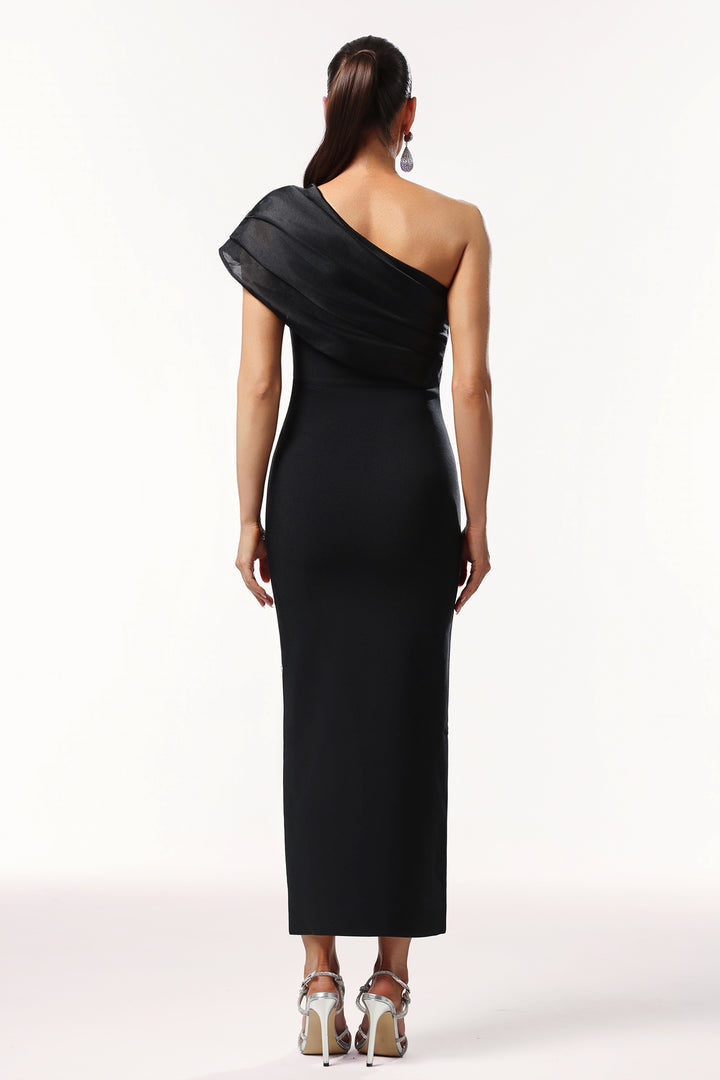 Ninon One Shoulder Sleeveless Diamond Bandage Maxi Dress