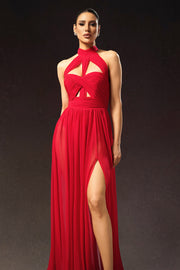 Tesare Halter Sleeveless Hollow Out Maxi Dress