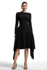 Load image into Gallery viewer, Sylvia Long Sleeves Black Midi Dress