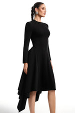 Load image into Gallery viewer, Sylvia Long Sleeves Black Midi Dress