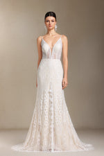 Load image into Gallery viewer, Vallea Lace V-neck Backless Slit Trailing maxi dress