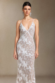 Thea Sling V-neck Sequins Lace maxi wedding dress