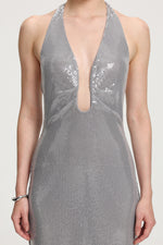 Load image into Gallery viewer, Sequined Halter V-neck Maxi Dress