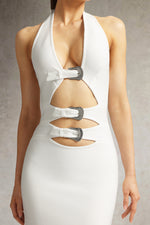 Load image into Gallery viewer, Viane Halter Cut Out Metal Buckle Bandage Midi Dress